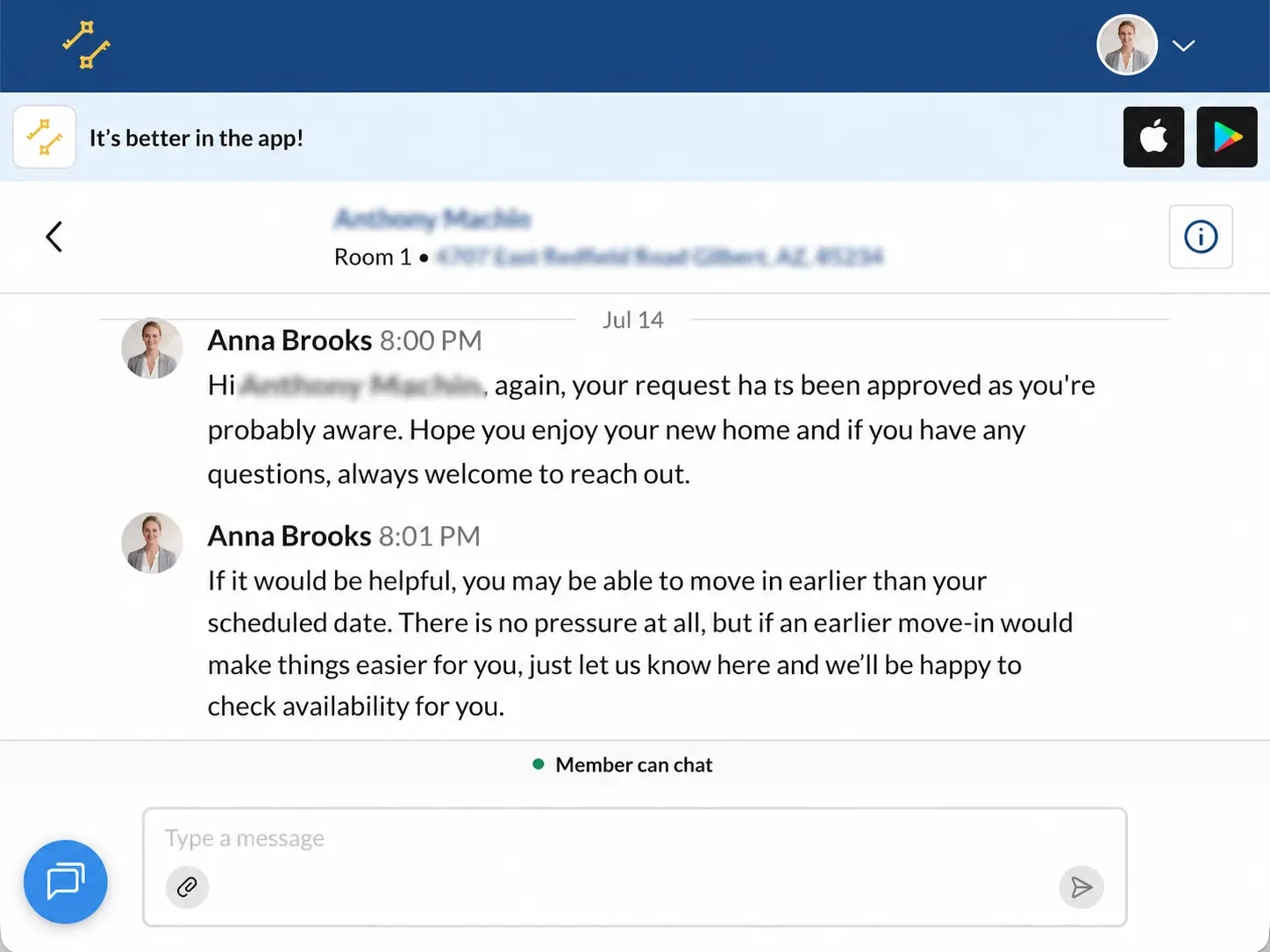 Approval confirmation followed by an early move-in offer