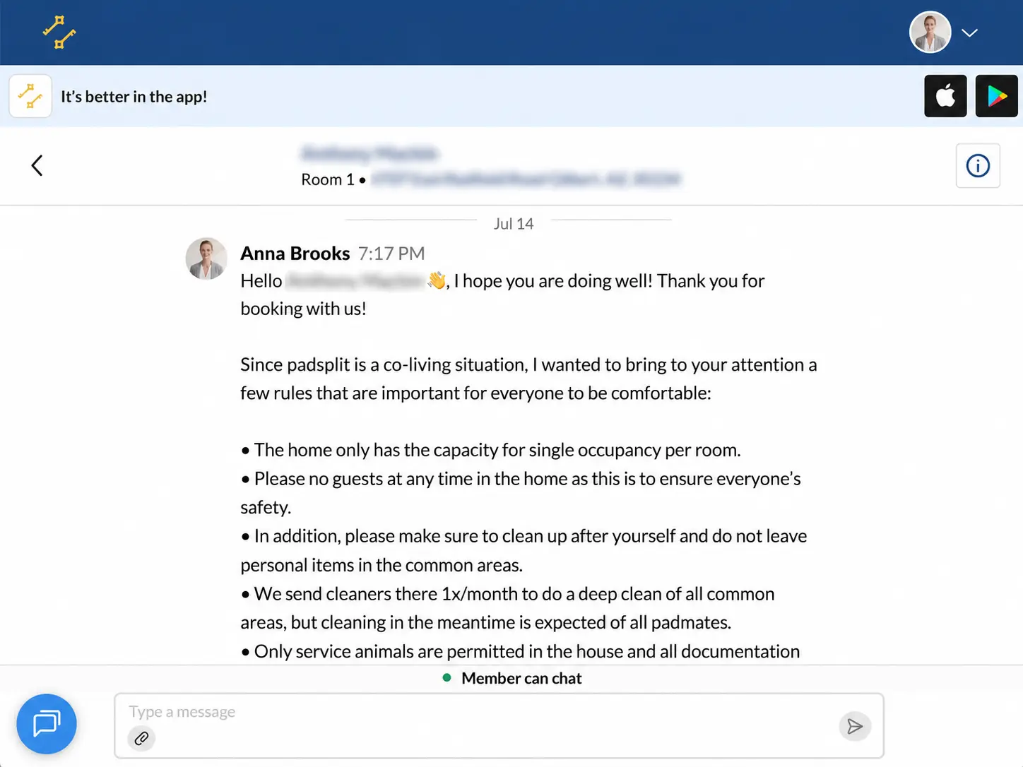 First booking request response with house rules and co-living expectations